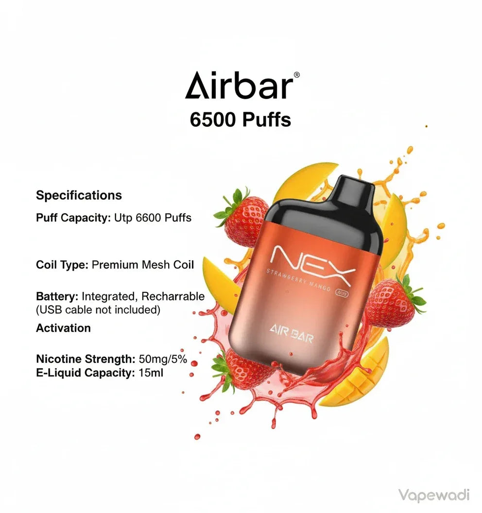 Air Bar Disposable Vape (6500 Puffs) - Rechargeable | Premium Mesh Coil | Multiple Flavors - Vapewadi