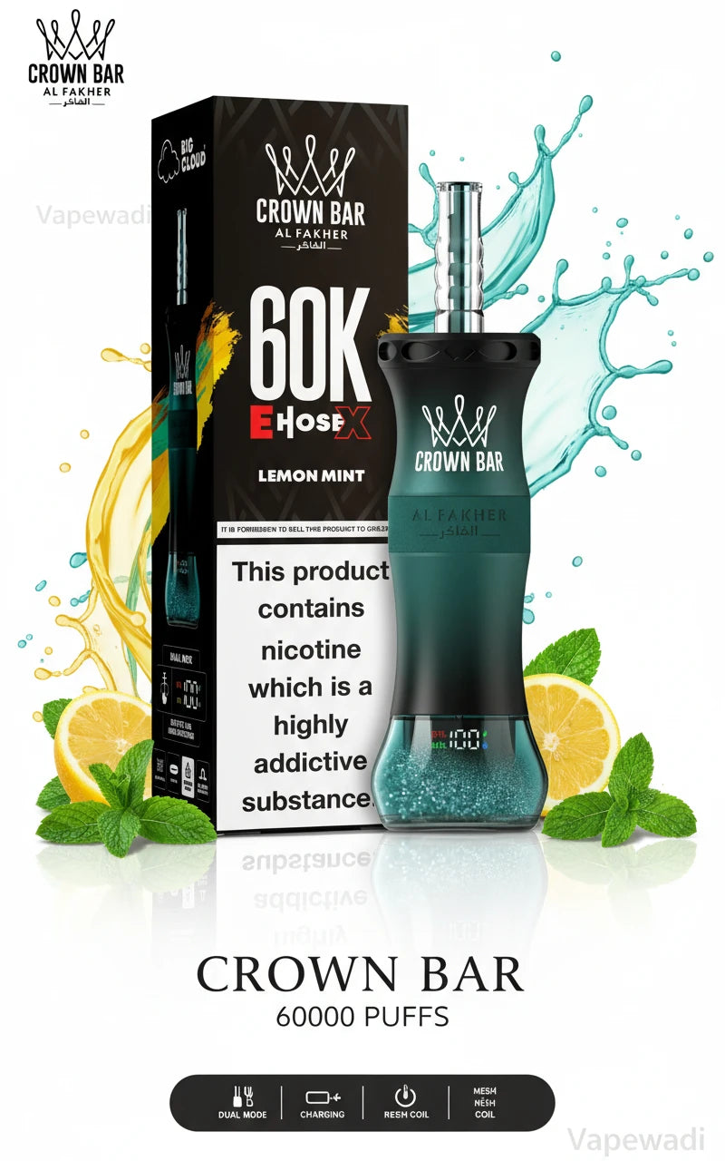 Al Fakher Crown Bar 60K Puffs E-Hose X Disposable Shisha Riyadh