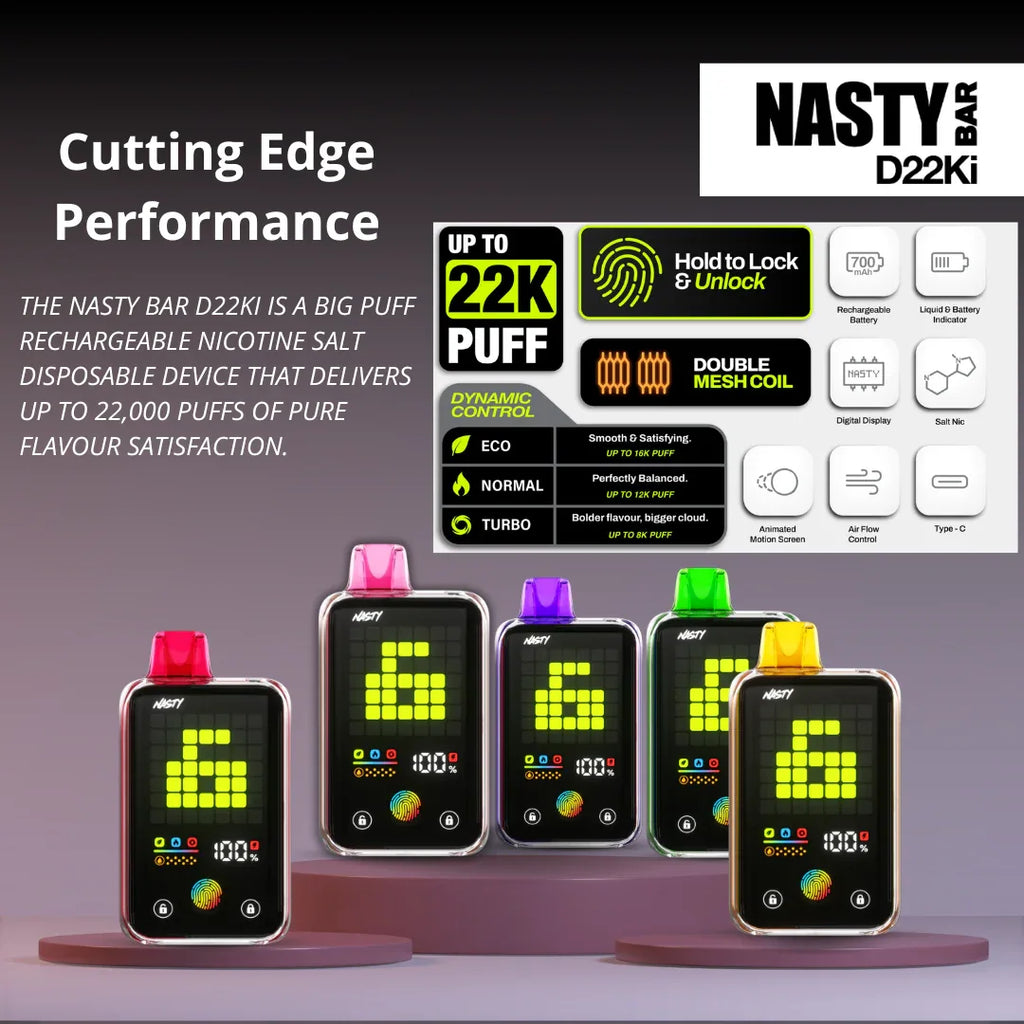 Nasty Bar D22Ki 22000 Puff Disposable Vape in Riyadh | Smart Screen - Vapewadi | Premium Disposable Vapes in Riyadh
