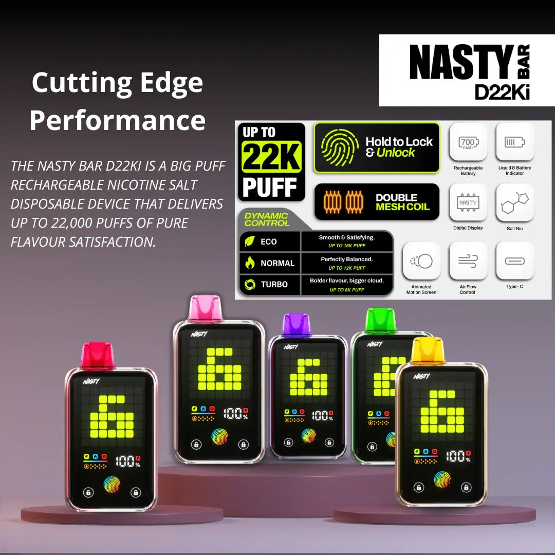 Nasty Bar D22Ki 22000 Puff Disposable Vape in Riyadh | Smart Screen - Vapewadi | Premium Disposable Vapes in Riyadh