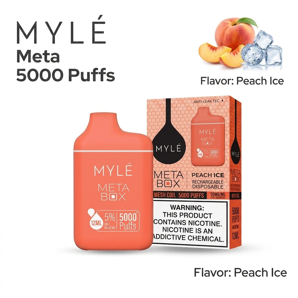 MYLÉ Meta Box 5000 Puffs – Peach Ice | Disposable Vape Riyadh